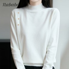 나바바 NK3202 여성 소프트 데일리 반폴라 긴팔 니트티