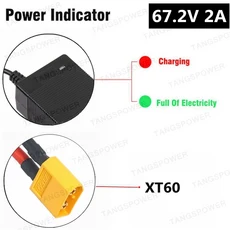 TANGSPOWER 리튬 배터리 충전기 선풍기 냉각 포함 16S 60V 이온 팩용 수레 67.2V 2A, 09 XT60_03 US, 1개