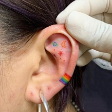 A+ 精選 耳朵紋身貼紙 防水持久 臨時紋身 2.7 x 3.9 英吋, 1個, BB-016