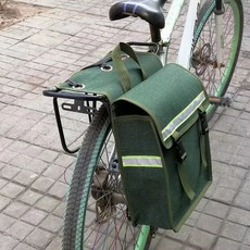 加厚帆布 腳踏車包 馱包, 1個, 綠帆布單邊 不配防雨罩