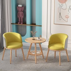 원형 부부테이블 티테이블세트 베란다 안방 테이블의자세트, 밝은 노랑 2단 패브릭 세트