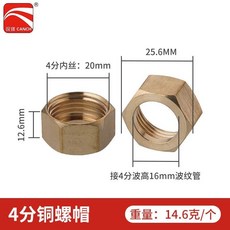 樂悠生活 波紋管專用304不鏽鋼螺帽全銅螺帽電鍍球帽熱水器連接配件4分6分, 4分本色黃銅帽配16管（10個）, 1個