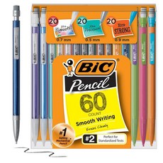 BIC 샤프 버라이어티 팩 지우개 포함 넘버 2 펜슬 가는 포인트(0.5mm) 중간 포인트(0.7mm) 및 두꺼운 포인트(0.9mm) 60개 학교 또는 직장용 벌크 3