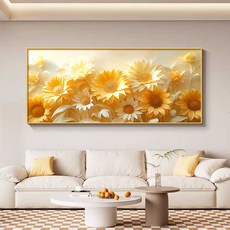 보석십자수 황금 해바라기 꽃 풍수 대형 재물 비즈 가로형, 프리미엄 크리스탈 자기 그림, 210x90cm, 해바라기 D