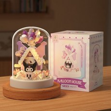 MLIE 臺灣出貨 庫洛米草莓熊積木屋 男女玩具 模型禮物 拚搭益智 積木, 1個, 【超Q】露2比積木屋【送燈光+工具】,贈送圓形透明罩子+高檔白色底座+彩盒包裝