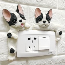 法鬥立體狗狗開關裝飾貼紙 可愛卡通電源保護套 寢室創意插座貼紙 雙開關適用, 泰迪白色(現貨