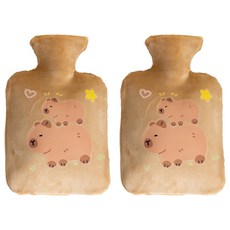 StarR 더블 카피바라 일러스트 패브릭 보온 물주머니 브라운 500ml, 2개