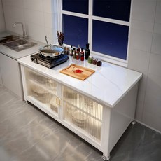 SeekFun 주방 수납장 이동식 세라믹 상판 다용도 테이블 하부장 와이드 식탁 렌지대 3단, 화이트/White