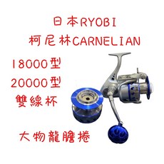 RYOBI 柯尼林 CARNELIAN 紡車捲線器 20000型 雙線杯, 18000型已改煞車