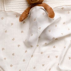 泰迪熊圖案人造絲薄毯, 米色