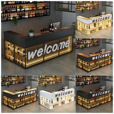 格森 新款複古工業風燒烤店收銀臺 鐵藝吧臺前臺接待臺 KTV酒吧店鋪適用, L型轉角【轉角方向顏色備註】,120*60*100