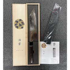 工具家達人 關兼次 瑞雲 大馬士革粉末鋼 附刀鞘 廚刀 三德刀 牛刀 料理刀 劍形 水果刀, 1個, 210mm劍型牛刀(木盒都會受潮)