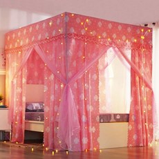 침대 암막 캐노피 공주풍 커튼 사각 가림막 체크 인테리어 설치 1.mx.0mx1.95m 핑, Q. 행운의 클로버