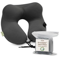 Coop Home Goods AirJustable 여행용 목 베개 공기 주입 가능 목과 턱을 위한 조절 가능한 지지대 컴팩트하고 부드러운 메모리 폼 편안함 비행기 여행, Coop Home Goods AirJustable 여행