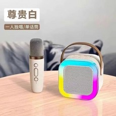 藍牙音響麥克風K歌神器，迷你無線麥克風，混響美聲，炫彩燈光，一鍵消音，家庭KTV, 油彩白【單麥】智能變音美聲, 【大師級音效丨一鍵消原音丨炫彩燈光】
