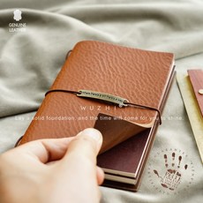 WUZHI 真皮記事本 意大利植鞣牛皮書衣 復古活頁日記本, 1個, 經典TP干邑(淺棕 卡其) 護照款