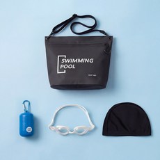 서프베이 방수 어린이 생존수영세트 가방+수모+수경+타월, 1세트, 블랙WH