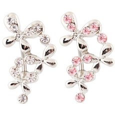 L5 蝴蝶花朵水鑽倒戴肚臍環 合金粗針臍環 粉色, 1個, 現貨-粉色