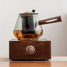 다도용티포트 사각 전기다기세트 티포트 미니인덕션 유리주전자 세라믹 스토브 온도조절, 501mL(포함+600mL(포함), 2. 호두나무전기레인지+스트라이프보틀