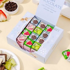 在園出貨 漫雪之吻巧克力 小方盒裝 送男女朋友 高顏值表白 聖誕節禮物零食, 1個, 混合口味【草莓+西瓜+酸奶曲奇+黑巧曲奇,袋裝-約8塊【60g以重量爲準】
