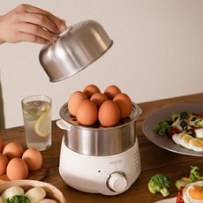 바이브 에그타임 세라믹 코팅 다용도 미니 계란찜기 타이머 달걀 프라이 만두 찜기, 1단