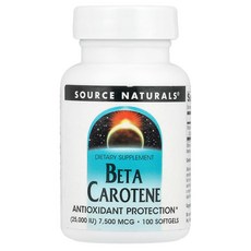 Source Naturals 소스내추럴스 베타카로틴 7 500mcg 25 000IU 100 소프트젤 영양제 건강보조식품, 1개, 100정