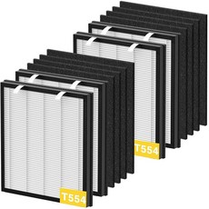 Trucozie T554 공기 청정기와 호환되는 4팩 교체 필터 3-in-1 여과 시스템 홈 룸용 활성탄 포함 HEPA 필터 4개 및 세척 가능한 프리 8개
