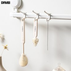 DFMEI 硅膠奶瓶刷多功能直柄便攜奶嘴刷嬰兒洗奶瓶水杯清潔清洗杯刷套裝, 新款tpe三件套米白:如圖, 1個