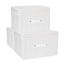 DUHEL 보관함 3팩 접이식 미디엄 캔버스 보관 바구니용 패브릭 보관 바구니 선반 아기방 가정 옷장 정리용 (화이트 & 블루-3개) (화이트 그리드-3개), 화이트 그리드-3개
