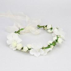 조화꽃 셀프 조화 리스 브라이덜샤워 소품 신부 브라이덜 감성 브레이슬릿 꽃장식 화관 흰색, B. 화환 화이트