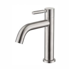 蝴蝶衛浴 304不鏽鋼單孔面盆龍頭 4分精密陶瓷心 單冷水龍頭 90度開關 臉盆龍頭 下彎出水, 1個, 單冷-下彎