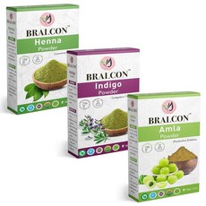 인도정품 BRALCON 유기농 헤나 +인디고 +암라 파우더 콤보 - 300g(100g x 3팩)