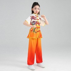 兒童武術打鼓表演服 龍女款短袖功夫舞獅訓練演出服, 1個, 彩色龍女款短袖+褲子,130