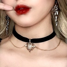 백송 빅토리아 엔틱 골드 하트 체인 초커 러블리 드롭 파티룩 포인트 여성 패션 목걸이