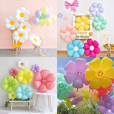 데이지 풍선 모음 꽃잎 은박 파스텔 화이트 스마일 봄꽃 봄나들이 소풍 셀프웨딩촬영 프사 파티 꾸미기, 1개, 파스텔화이트중민트