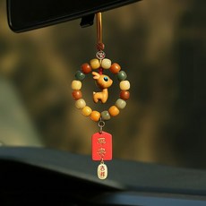 天然檀木 Q萌小鹿造型平安汽車掛飾, 1套, 多寶菩提檀香木小鹿