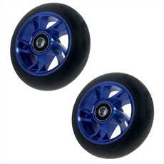향상된 성능을 위해 고탄성 폴리우레탄 타이어 2개로 설정된 100mm 알루미늄 허브 스턴트 스쿠터 휠, 파란색