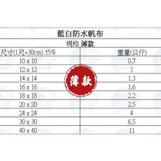 台灣製造 藍白帆布 10x10尺 20x20尺 防水帆布 雨遮布, 1個, 薄款(B級),10X10【超取限7條】