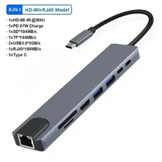 10 in USB 허브 도크 AUX HD 호환 VGA 어댑터 C 노트북 도킹 스테이션 Macbook Huawei 용 3.0 5Gbps 데이터, 03 8in1
