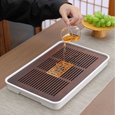 功夫茶具 茶盤 排水瀝水盤 竹製 實木託盤, 福滿天下 - 白色 36*24, 1個