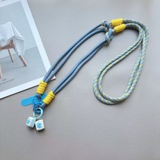 麻將ins掛繩通用編織長款調節多功能揹帶手腕戶外結實掛鏈掛件, 1個, 拼接長繩+藍黃色+藍色發掛墜+藍色夾片