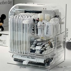 桌面文具置物架 帶蓋亞克力分格整理箱, 1個, 筆筒文具收納盒-SF1221