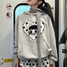 투니스 여성 기모 캐릭터 자수 루즈핏 긴소매 후드 티셔츠