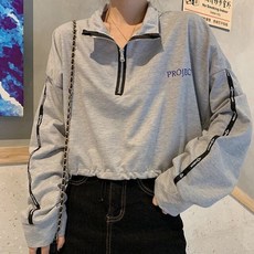 MEXZT-하라주쿠 후드 여성 Y2K 스트리트 지퍼 크롭 스웨터 블랙 긴 소매 느슨한 풀오버 패션 심플한 탄성 허리 탑