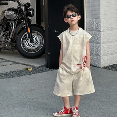 男童夏款背心套裝 兒童紮染運動服
