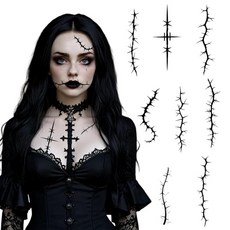 Halloween Black Stitch Fake Scar Temporary Tattoos Waterproof Body Face Stickers for Horror Cospla, Halloween Black Stitch Fake Sc