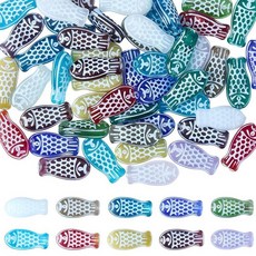 SUNNYCLUE 1박스 60피스 체코 유리 비즈 바다 물고기 15mm 페인트 다채로운 투명 여름 동물 어항 루즈 스페이서 공예 주얼리 제작용 DIY 귀걸이 팔찌 키체인1151, Fish 2