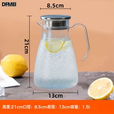 DFMEI PC扎壺亞克力條紋壺冷水壺塑料酒吧飲料果汁壺透明涼水壺耐熱商用, 1個, 1500毫升錘點壺透明色:如圖, 1L