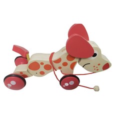 木製動物拖拉車玩具 手拉繩 兒童玩具, 紅色小狗