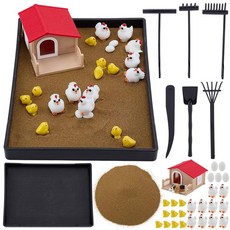 WEBEEDY 책상용 치킨 젠 가든 키트 젠 데코 모래 정원 DIY 키트 닭 계란 및 농가 피규어 포함 사무실 가정 명상 선물을 위한 재미있는 테이블 탑 장식 21.6, WEBEEDY 책상용 치킨 젠 가든 키트, 젠 데코 모